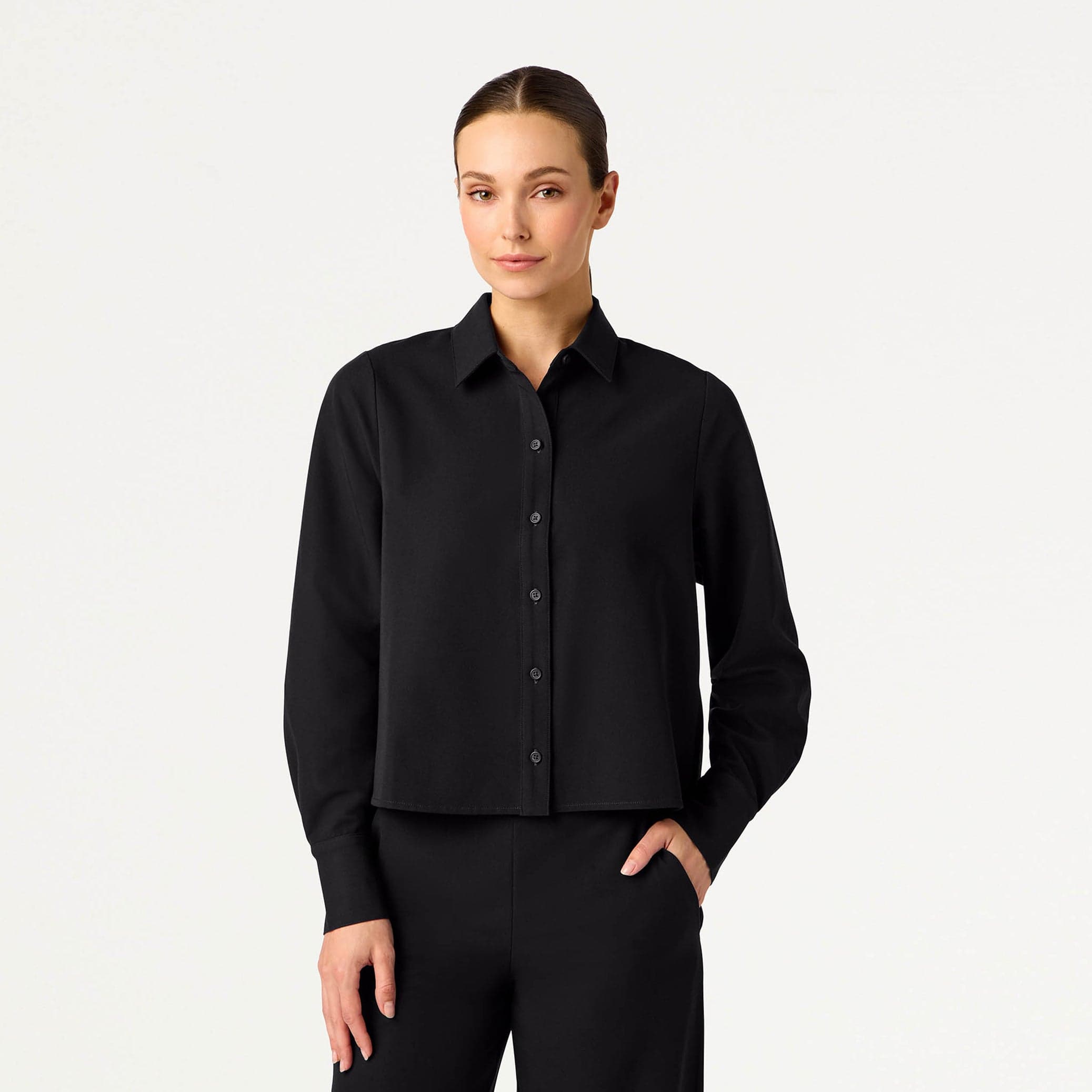 Kenna Cropped Button-Up Scrub Shirt